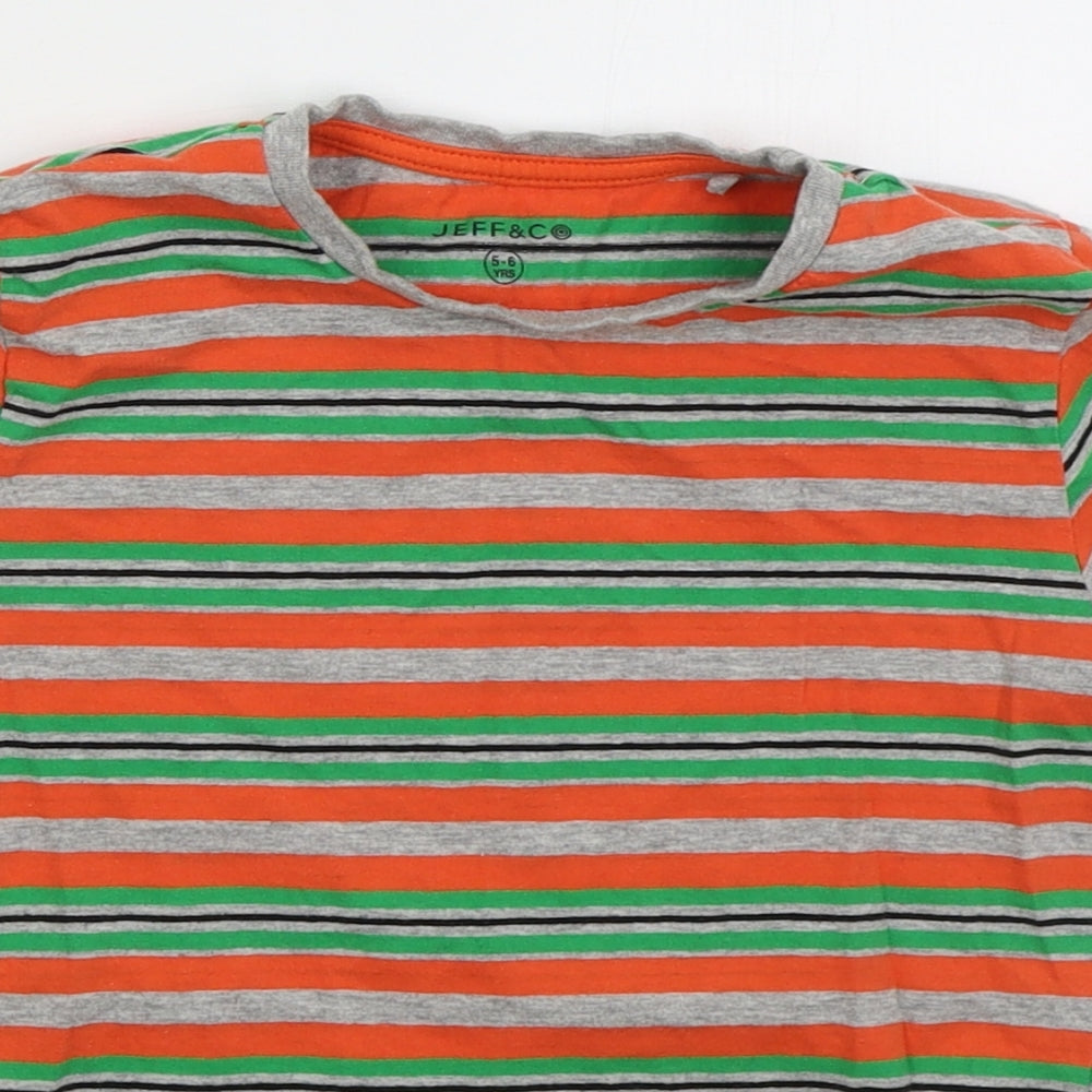 Jeff & co Boys Orange Striped Cotton Basic T-Shirt Size 5-6 Years Crew Neck Pullover