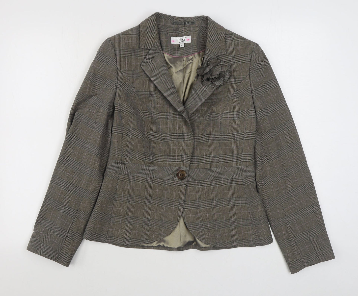 NEXT Womens Brown Plaid  Jacket Blazer Size 10  Button