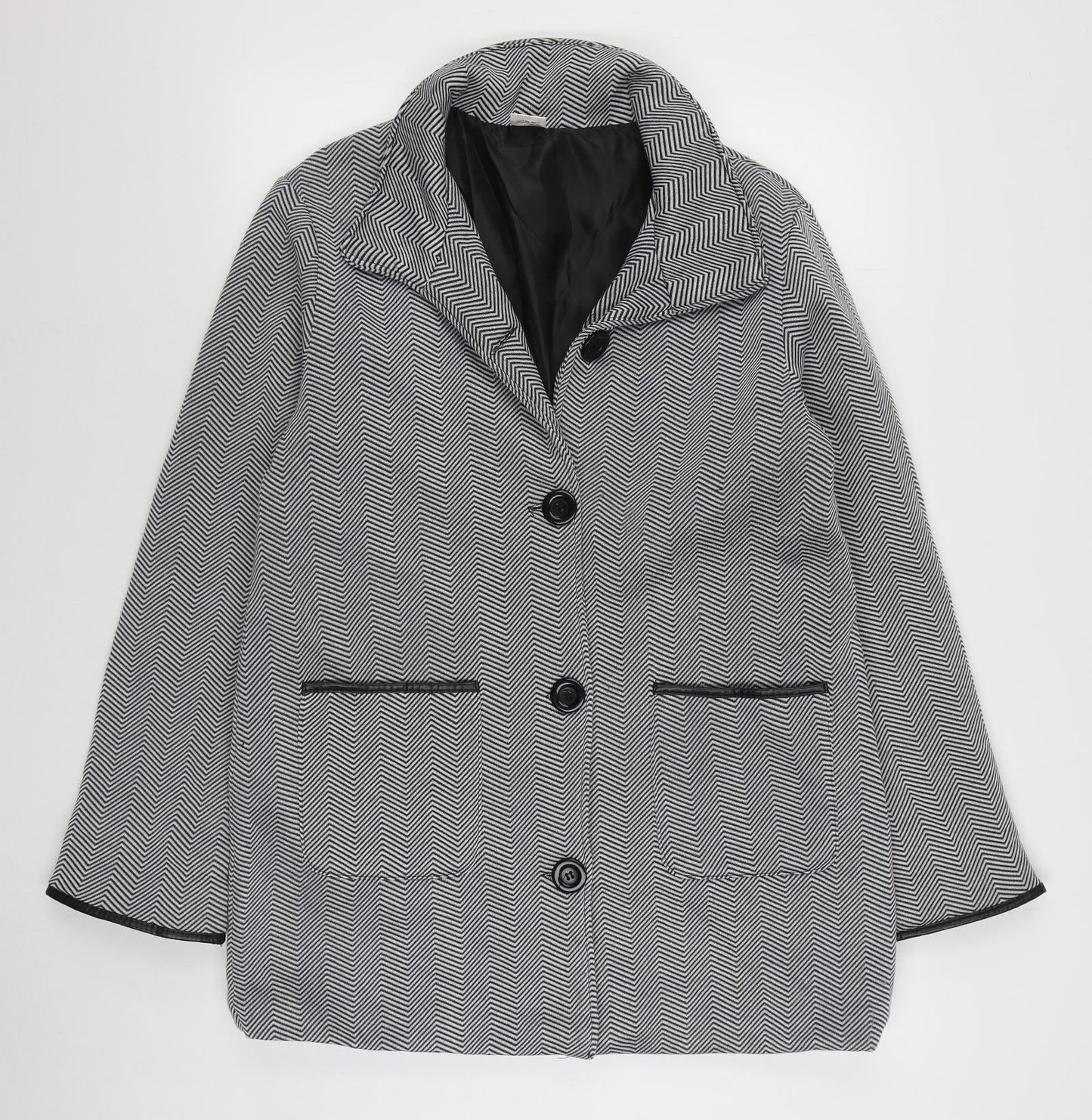 Anne De Lancay Womens Black Striped  Overcoat Coat Size 14  Button