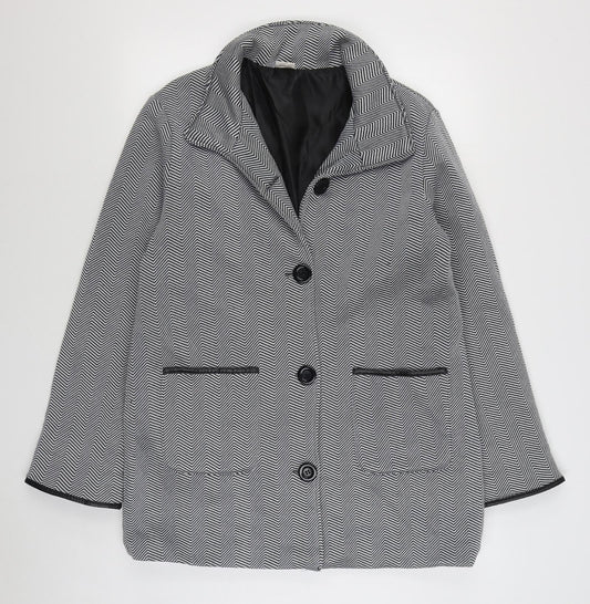 Anne De Lancay Womens Black Striped  Overcoat Coat Size 14  Button