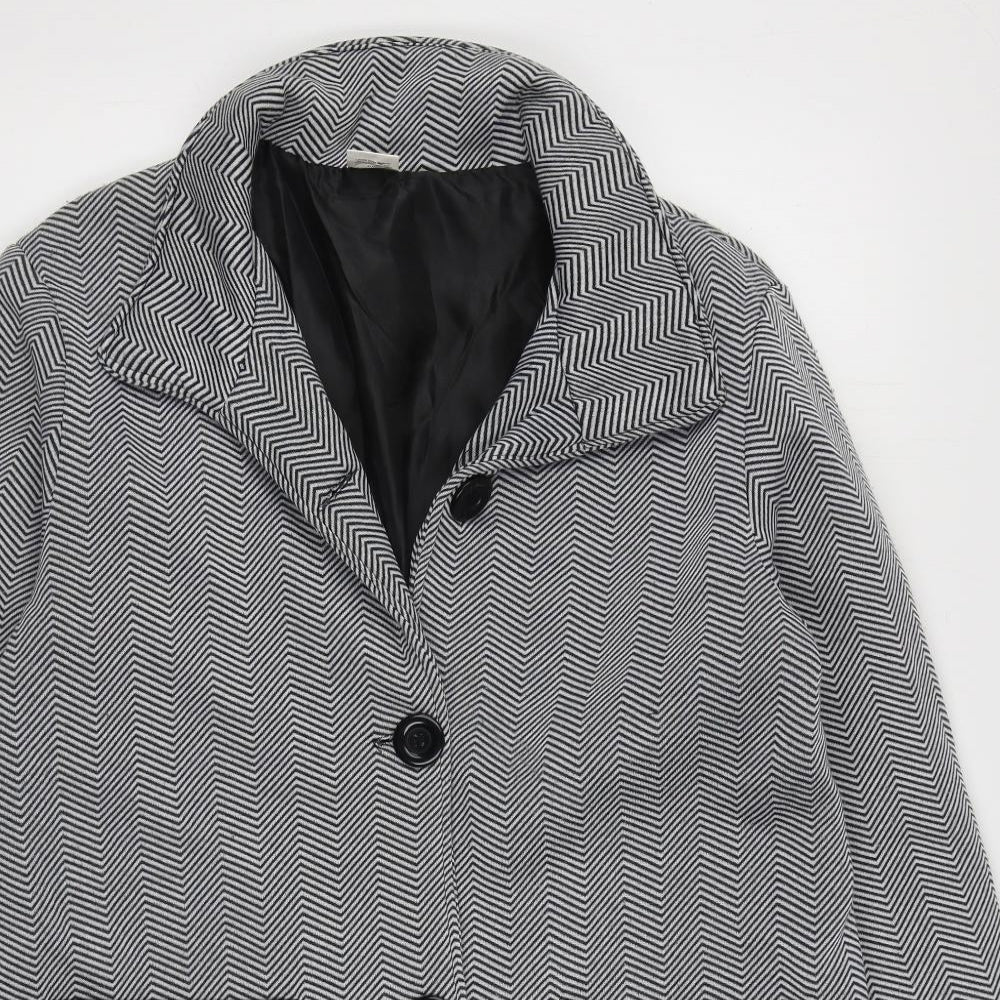 Anne De Lancay Womens Black Striped  Overcoat Coat Size 14  Button