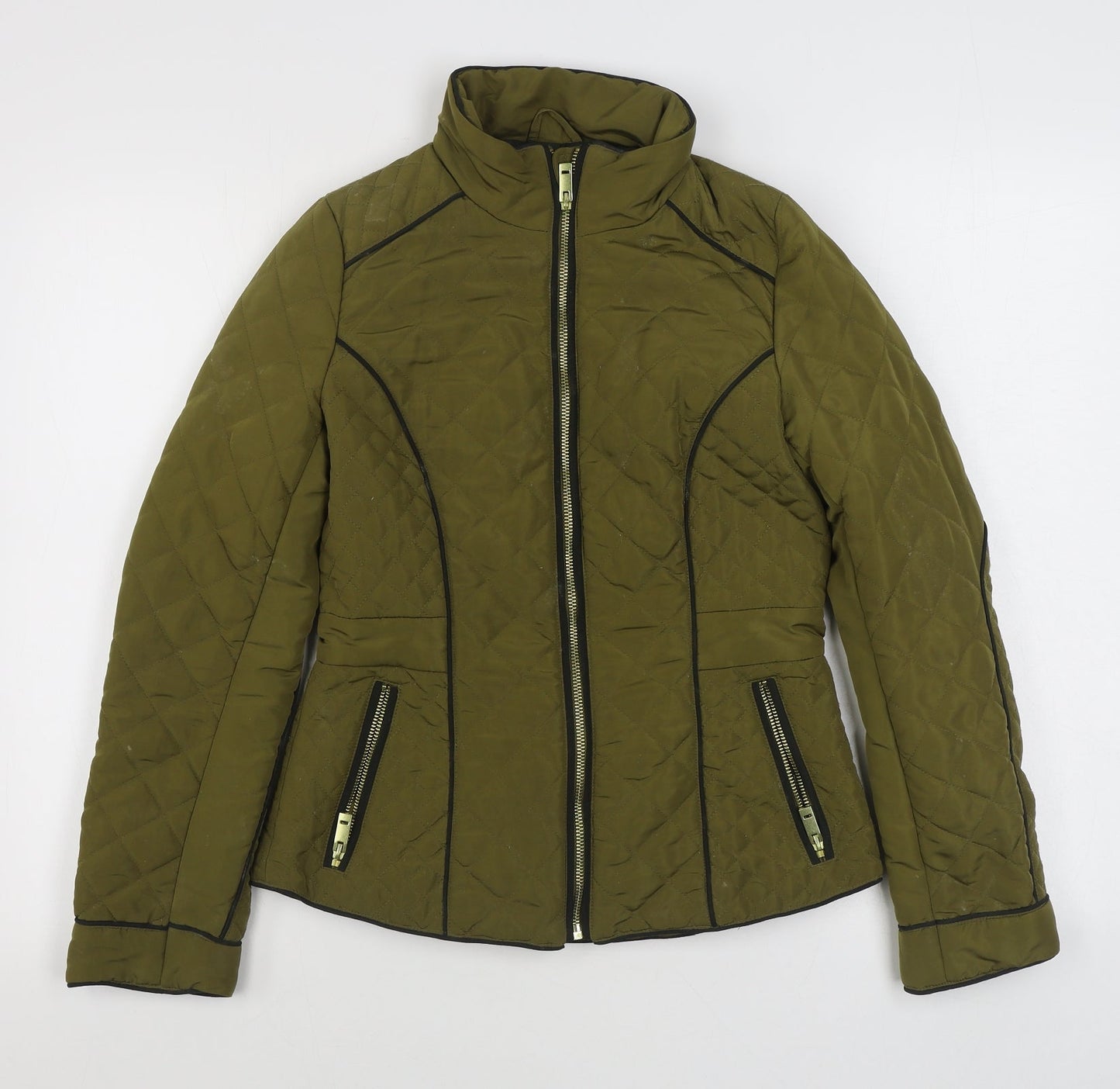 River Island Womens Green   Quilted Coat Size 6  Zip