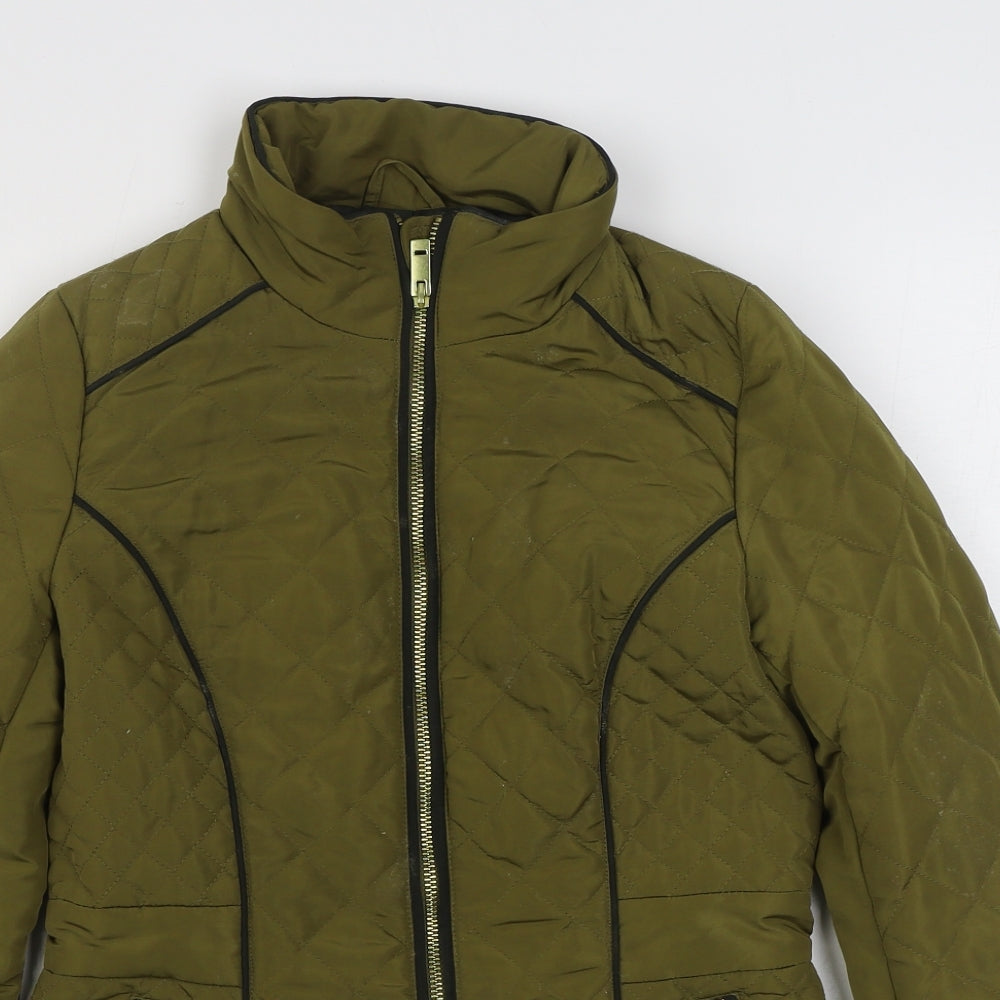 River Island Womens Green   Quilted Coat Size 6  Zip