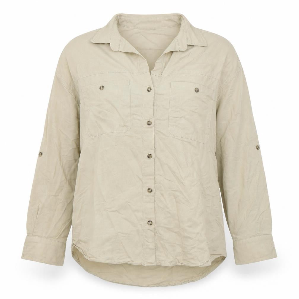 SheIn Womens Beige  Polyester Basic Button-Up Size M Collared