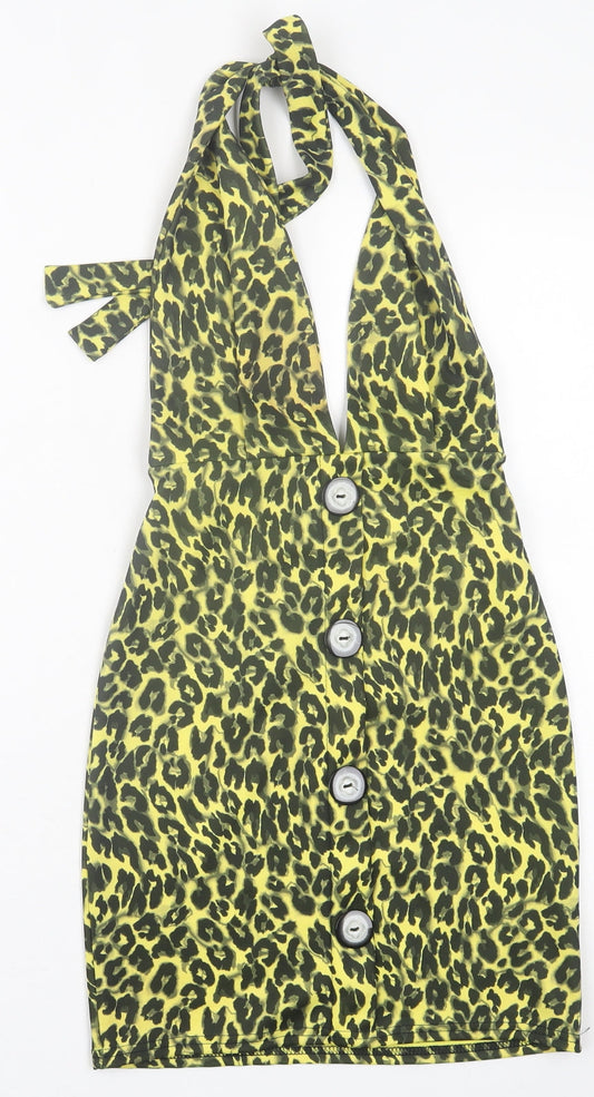 Style Wise Womens Yellow Animal Print Polyester A-Line  Size 6  V-Neck Tie