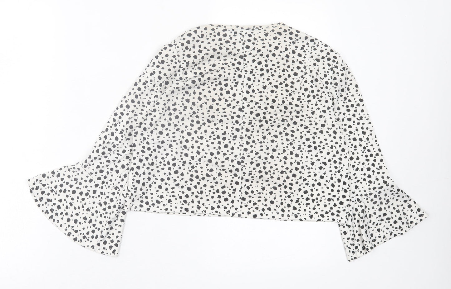 PRETTYLITTLETHING Womens White Animal Print Polyester Cropped T-Shirt Size 8 Crew Neck