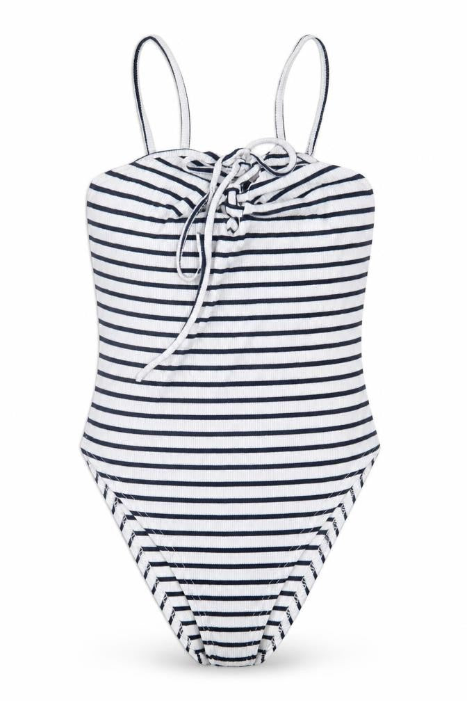 Missguided Womens Blue Striped Polyester Bodysuit One-Piece Size 8  Pullover