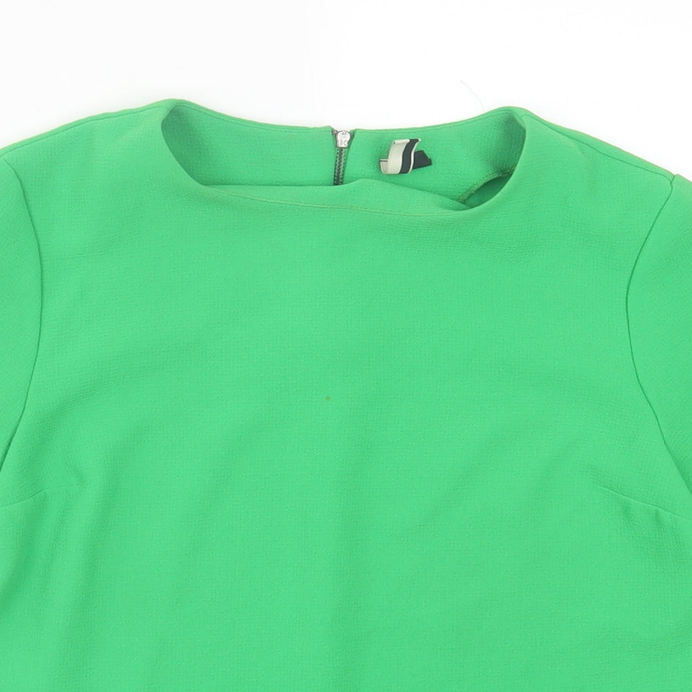 Topshop Womens Green  Polyester Basic T-Shirt Size 8 Crew Neck