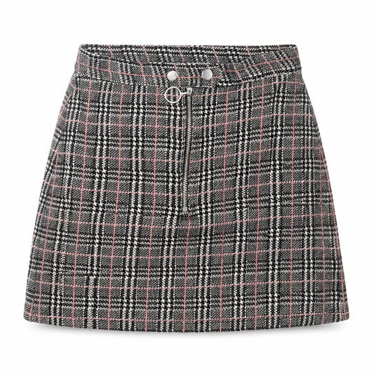 Topshop Womens Black Plaid Polyester A-Line Skirt Size 6   Button
