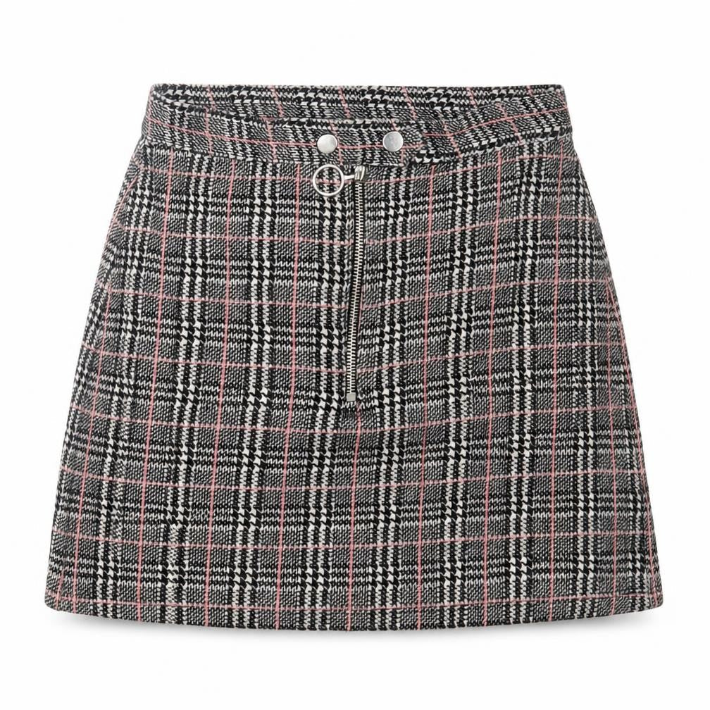 Topshop Womens Black Plaid Polyester A-Line Skirt Size 6   Button