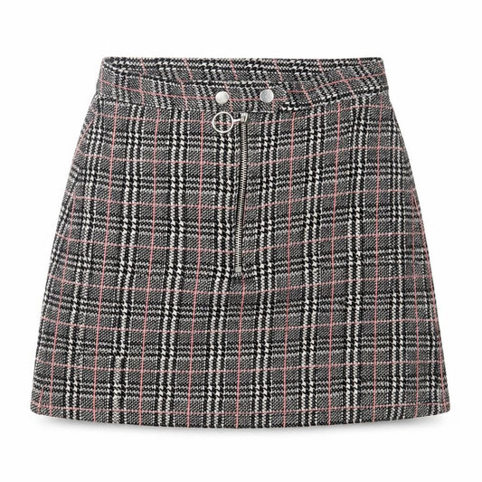 Topshop Womens Black Plaid Polyester A-Line Skirt Size 6   Button