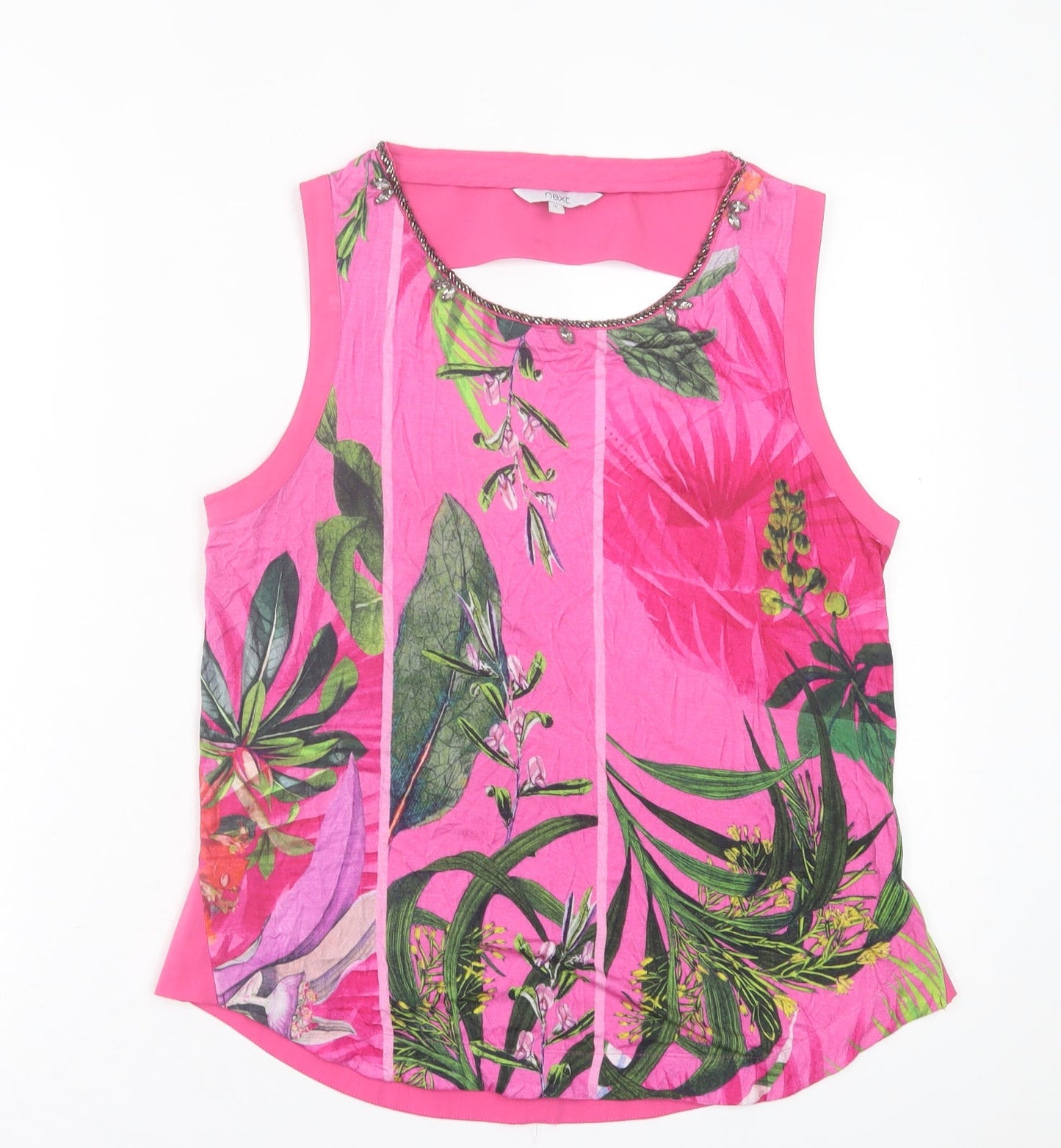NEXT Womens Pink Floral Viscose Basic Tank Size 10 Crew Neck
