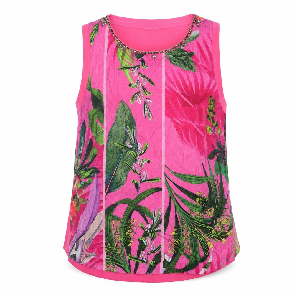 NEXT Womens Pink Floral Viscose Basic Tank Size 10 Crew Neck