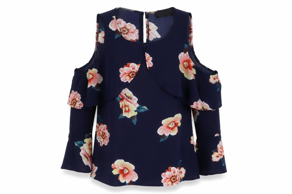 AX Paris Womens Blue Floral Polyester Basic Blouse Size 10 Crew Neck