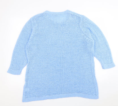 Bonmarché Womens Blue Crew Neck Acrylic Pullover Jumper Size XL
