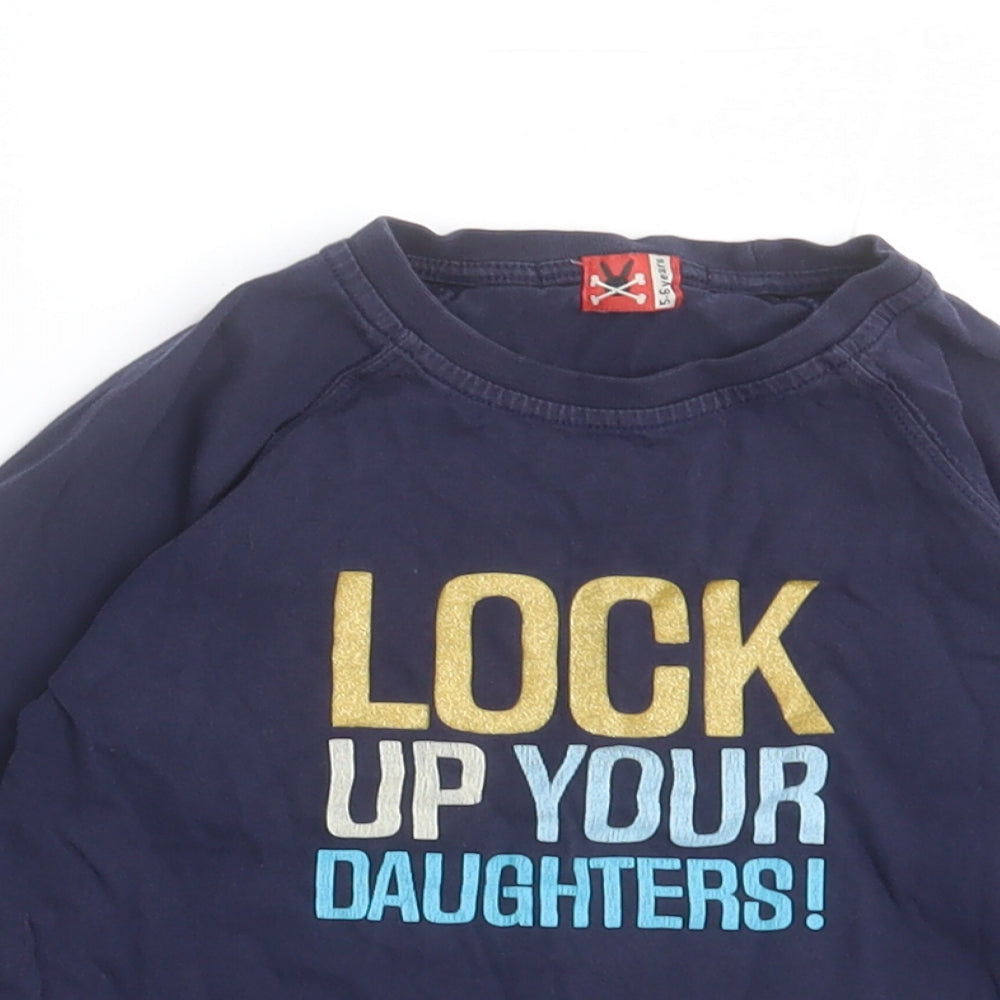 No Added Sugar Boys Blue  Cotton Basic Casual Size 5-6 Years Crew Neck Pullover