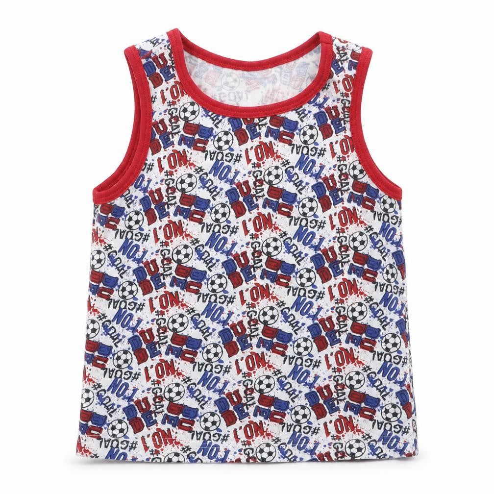 Primark Boys Multicoloured Geometric Cotton Basic Tank Size 4-5 Years Crew Neck Pullover - Football