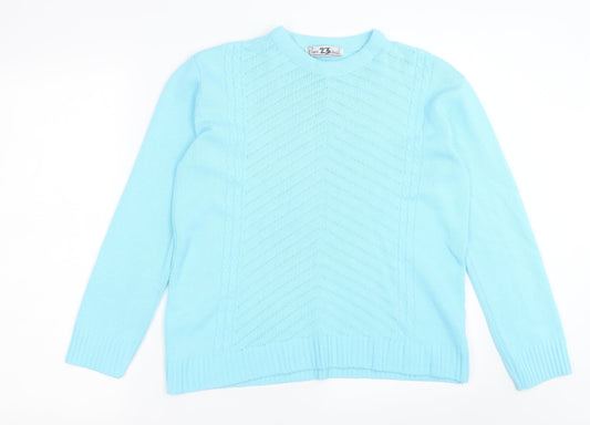 pure & natural Womens Blue Crew Neck  Acrylic Pullover Jumper Size M