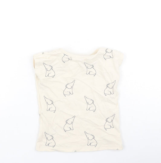 George  Baby Beige  Cotton Basic T-Shirt Size 9-12 Months Round Neck  - Elephants