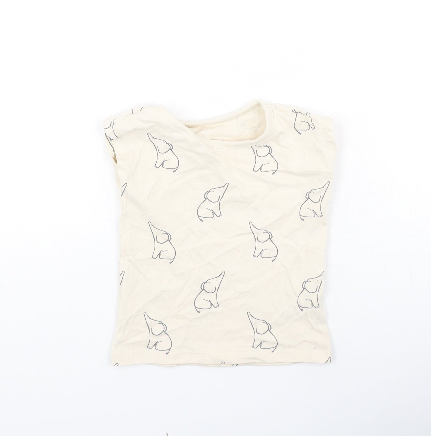 George  Baby Beige  Cotton Basic T-Shirt Size 9-12 Months Round Neck  - Elephants
