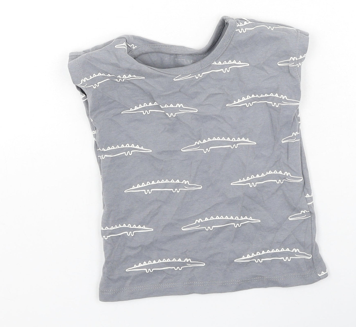 George  Boys Grey  Cotton Basic T-Shirt Size 9-12 Months Round Neck  - crocodiles
