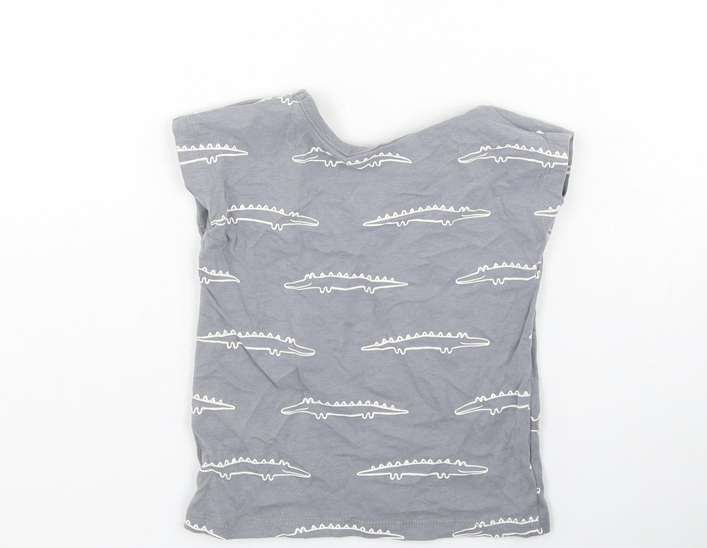 George  Boys Grey  Cotton Basic T-Shirt Size 9-12 Months Round Neck  - crocodiles