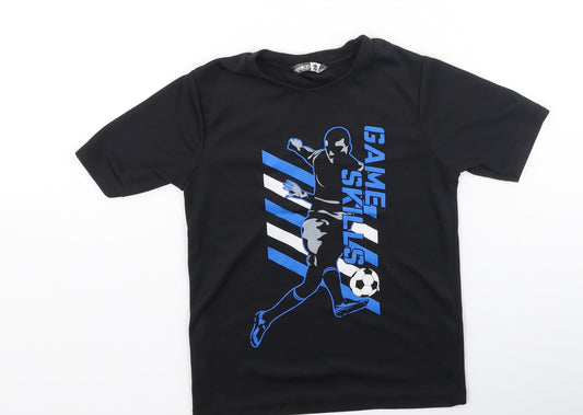 Pep & Co Boys Black  Polyester Basic T-Shirt Size 5-6 Years Round Neck