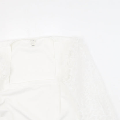 River Island  Womens White  Polyester Basic Blouse Size 12 Square Neck