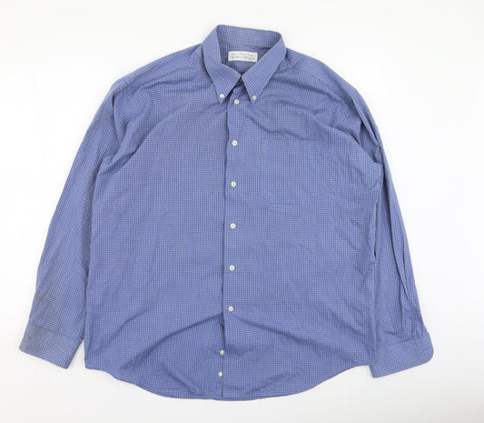Marks and Spencer Mens Blue Check Cotton  Button-Up Size 42 Collared