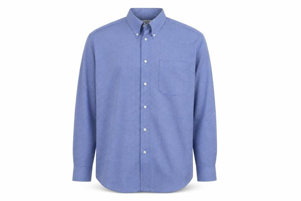 Marks & Spencer Mens Blue Check Cotton  Button-Up Size 42 Collared