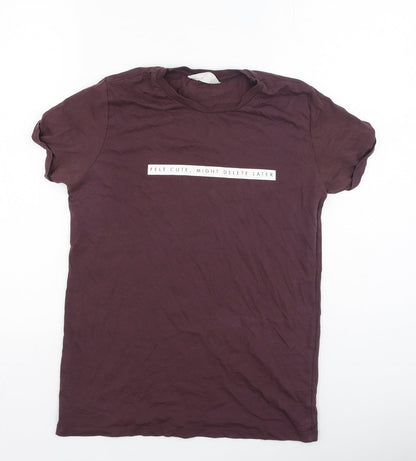 Primark Womens Brown  Cotton Basic T-Shirt Size S Round Neck