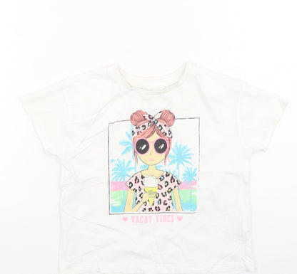 Dunnes Girls White  Cotton Basic Casual Size 4-5 Years Round Neck
