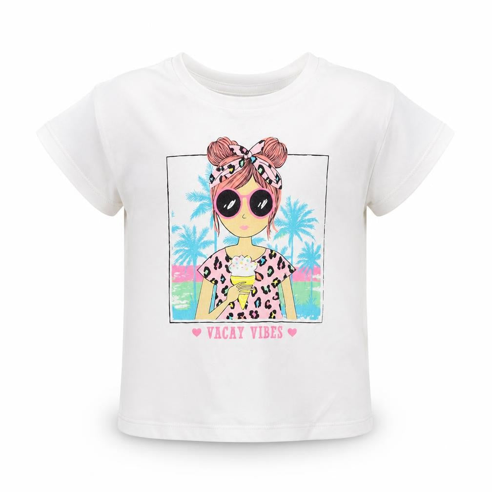 Dunnes Stores Girls White  Cotton Basic Casual Size 4-5 Years Round Neck