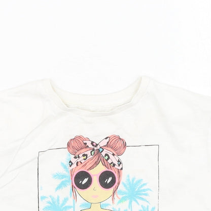 Dunnes Girls White  Cotton Basic Casual Size 4-5 Years Round Neck