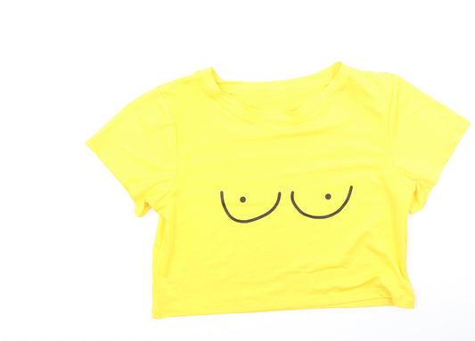 Preworn Womens Yellow  Polyester Basic T-Shirt Size S Round Neck