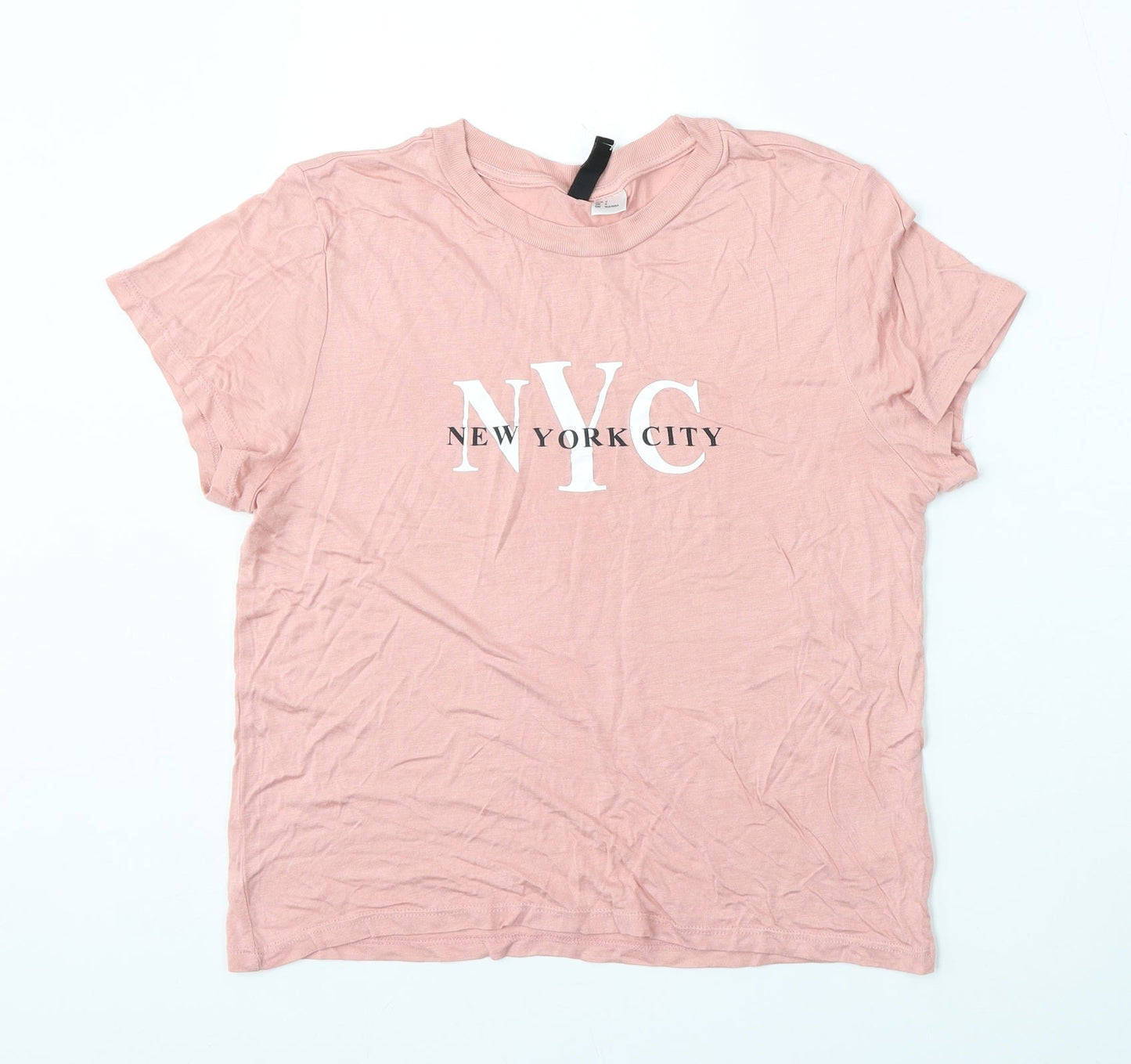 Divided by H&M Womens Pink  Viscose Basic T-Shirt Size S Round Neck