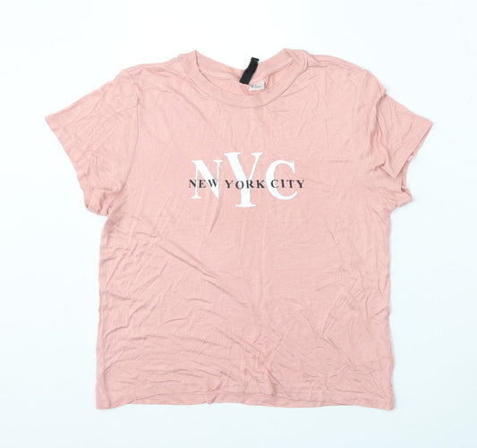 Divided by H&M Womens Pink  Viscose Basic T-Shirt Size S Round Neck