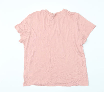 Divided by H&M Womens Pink  Viscose Basic T-Shirt Size S Round Neck