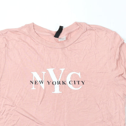 Divided by H&M Womens Pink  Viscose Basic T-Shirt Size S Round Neck