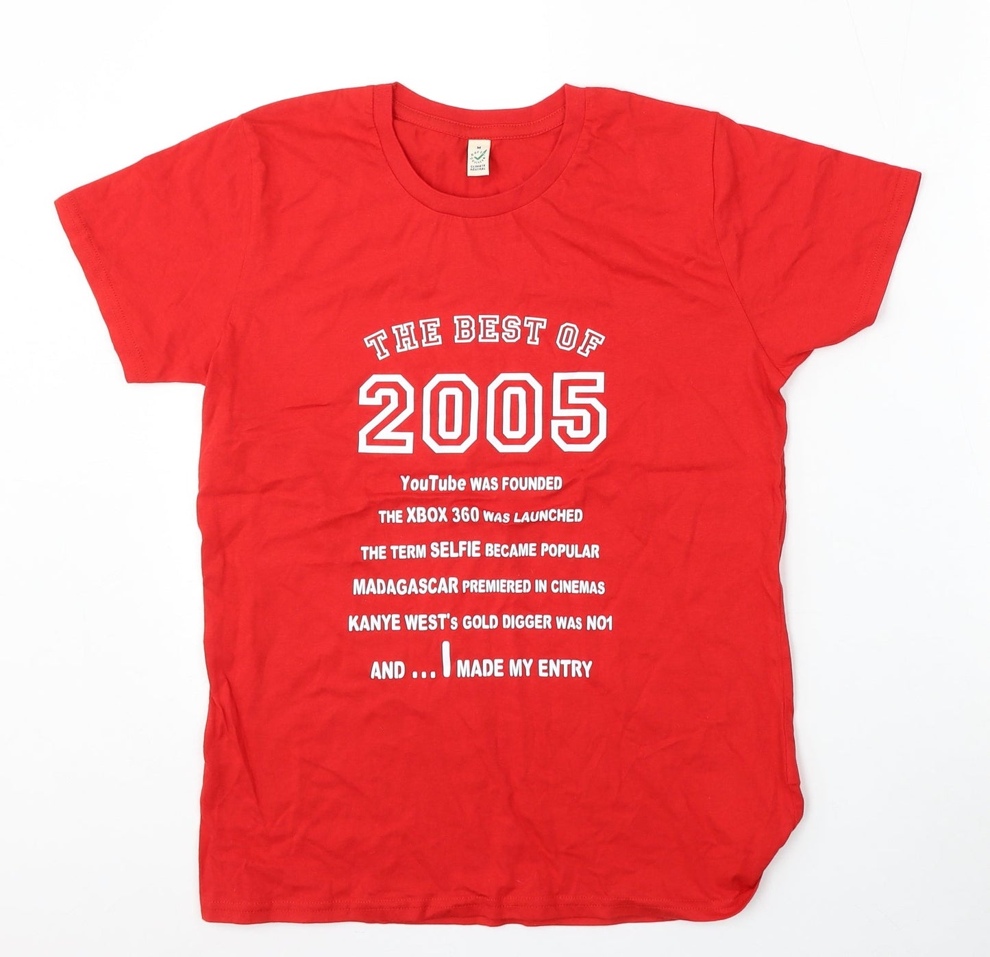 Earth Positive Womens Red  Cotton Basic T-Shirt Size M Round Neck - 2005