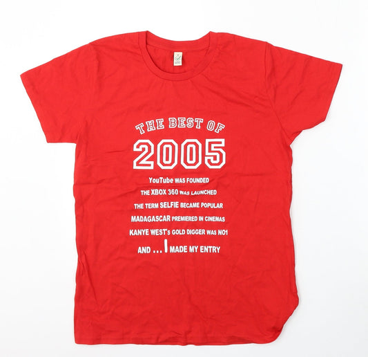 Earth Positive Womens Red  Cotton Basic T-Shirt Size M Round Neck - 2005