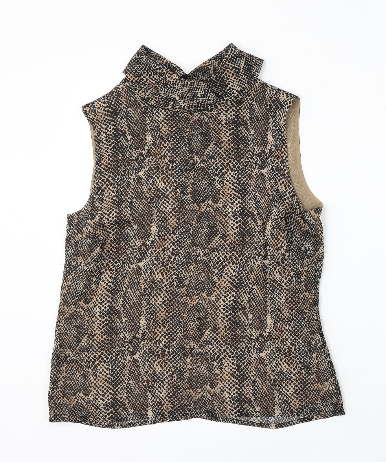 Marks and Spencer Womens Brown Geometric Viscose Basic Blouse Size 10 Collared