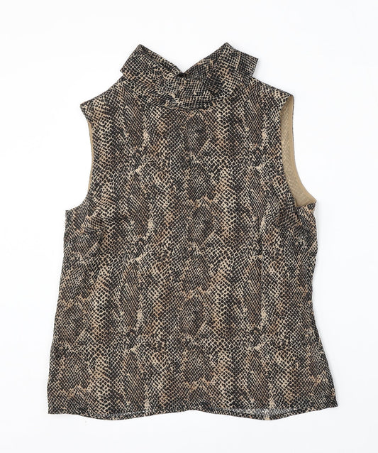 Marks and Spencer Womens Brown Geometric Viscose Basic Blouse Size 10 Collared