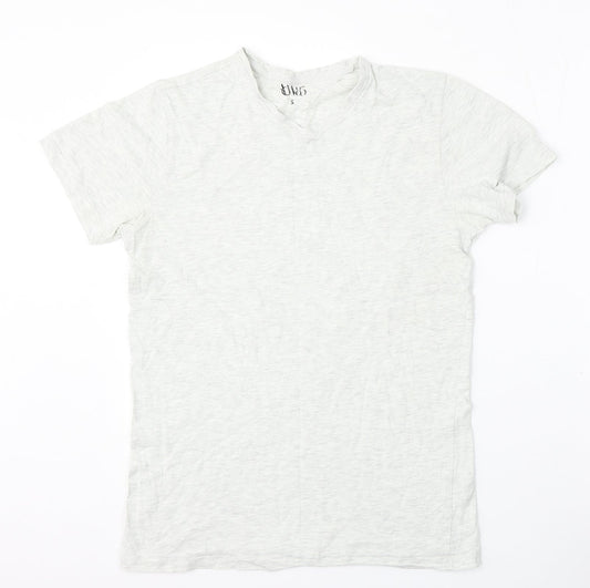 AW85 Mens Grey  Cotton  T-Shirt Size S V-Neck