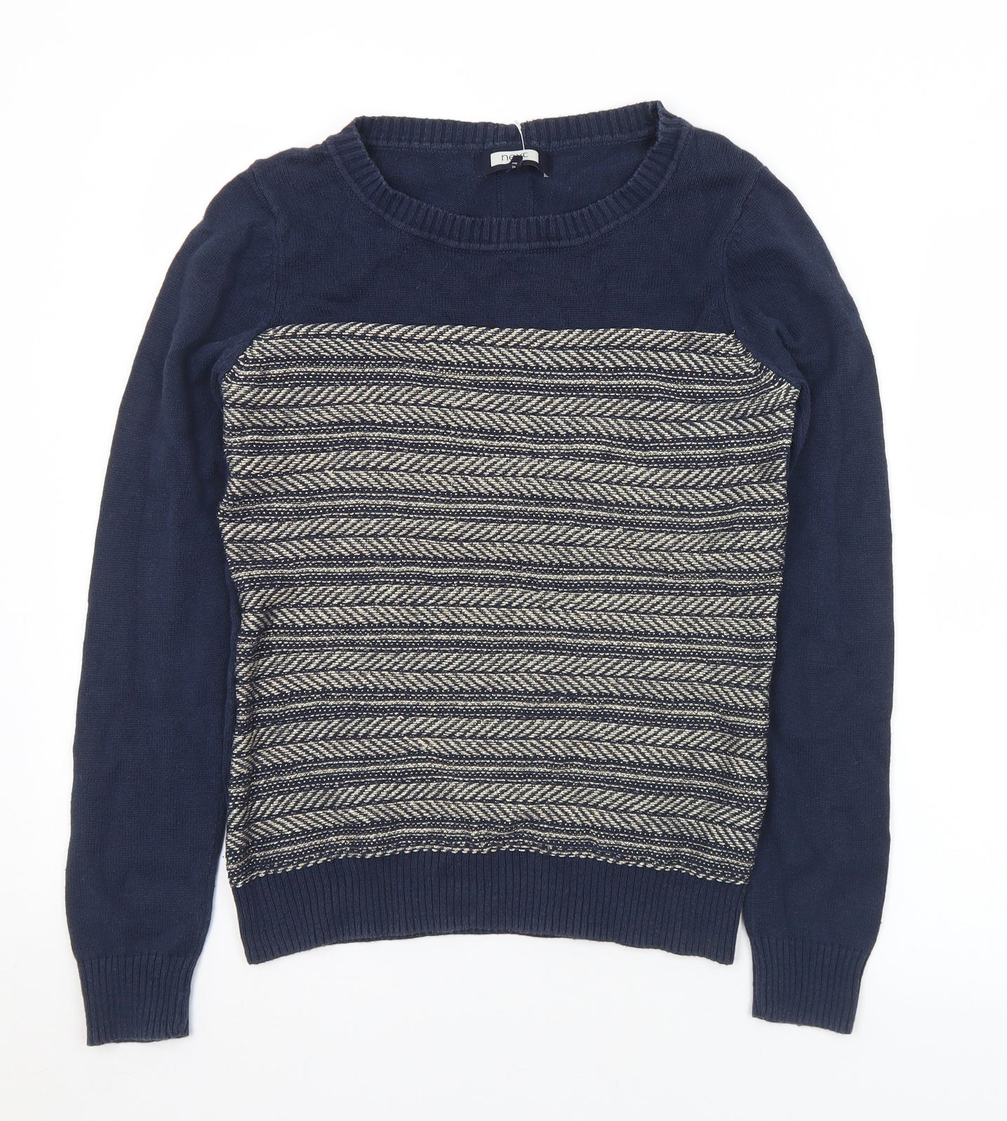 NEXT Womens Blue Round Neck Geometric Cotton Pullover Jumper Size 10