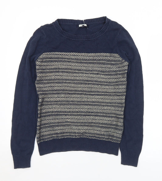 NEXT Womens Blue Round Neck Geometric Cotton Pullover Jumper Size 10