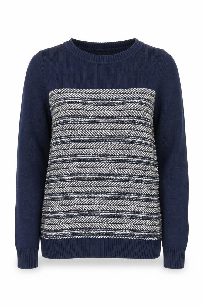 NEXT Womens Blue Round Neck Geometric Cotton Pullover Jumper Size 10