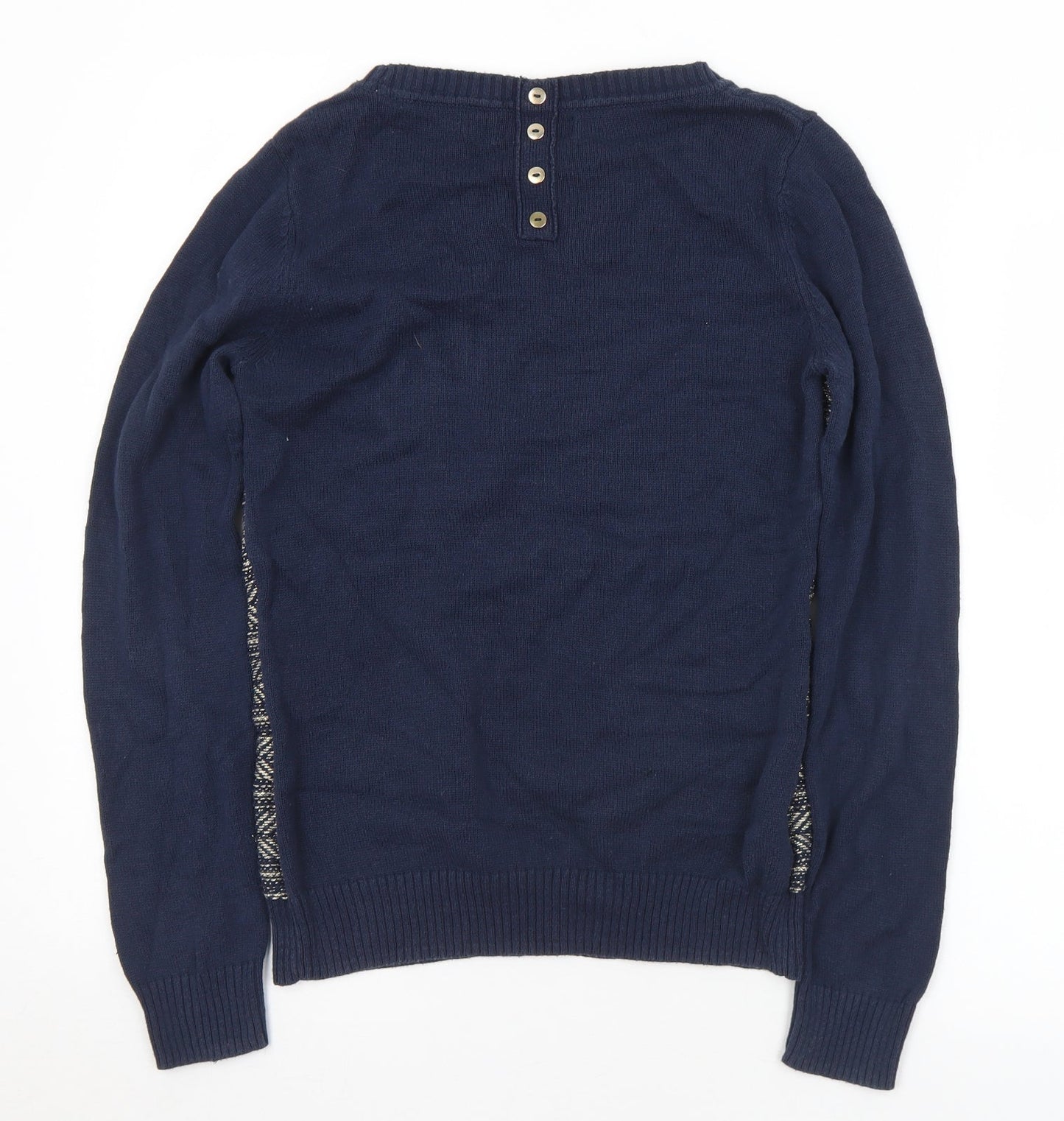 NEXT Womens Blue Round Neck Geometric Cotton Pullover Jumper Size 10