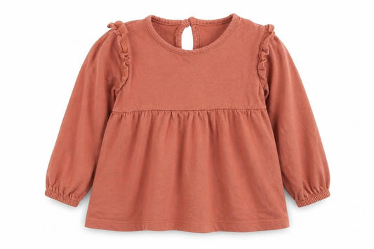 Primark Girls Brown  Cotton Basic T-Shirt Size 9-12 Months Round Neck Button