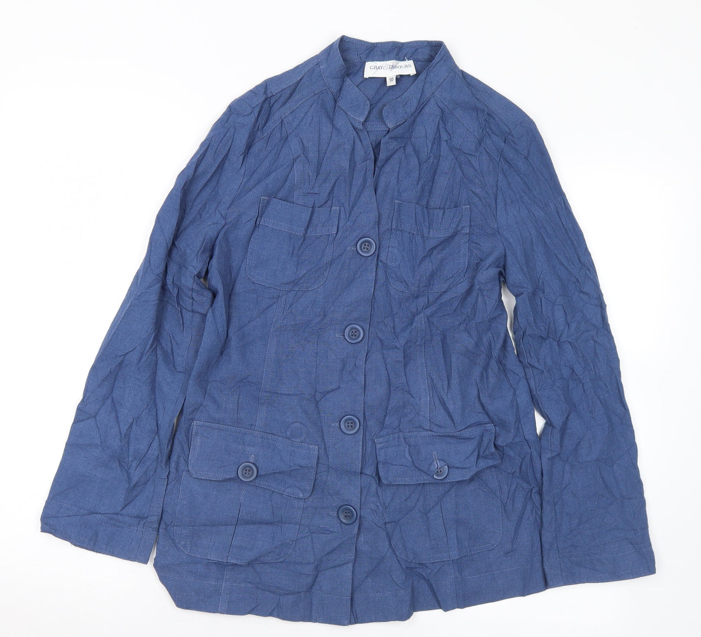 Gray Osbourn Womens Blue  Polyester Jersey Button-Up Size 10 Henley